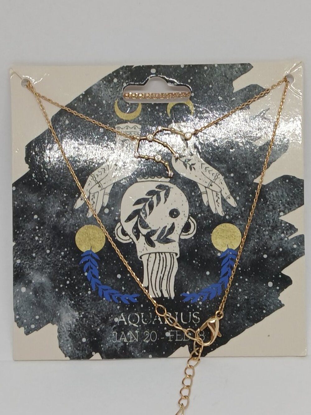 NWT VINTAGE GOLD TONE ASTROLOGY AQUARIUS Pendant NECKLACE JEWELRY #119